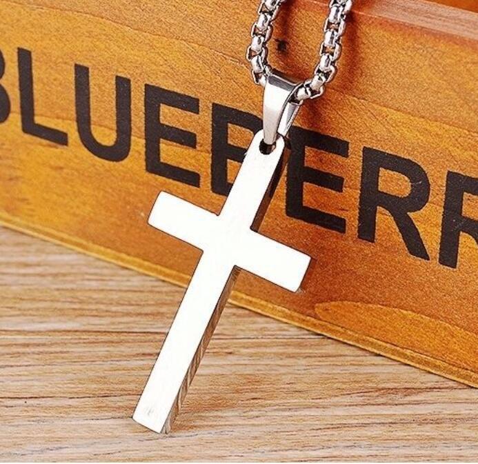 Korean Christian single smooth titanium Cross Necklace Pendant Pendant with chain stainless steel men's jewelry