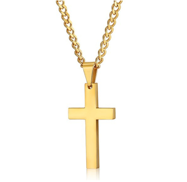 Korean Christian single smooth titanium Cross Necklace Pendant Pendant with chain stainless steel men's jewelry