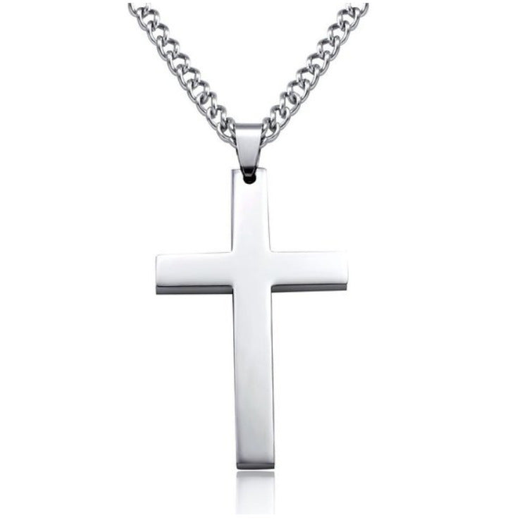 Korean Christian single smooth titanium Cross Necklace Pendant Pendant with chain stainless steel men's jewelry