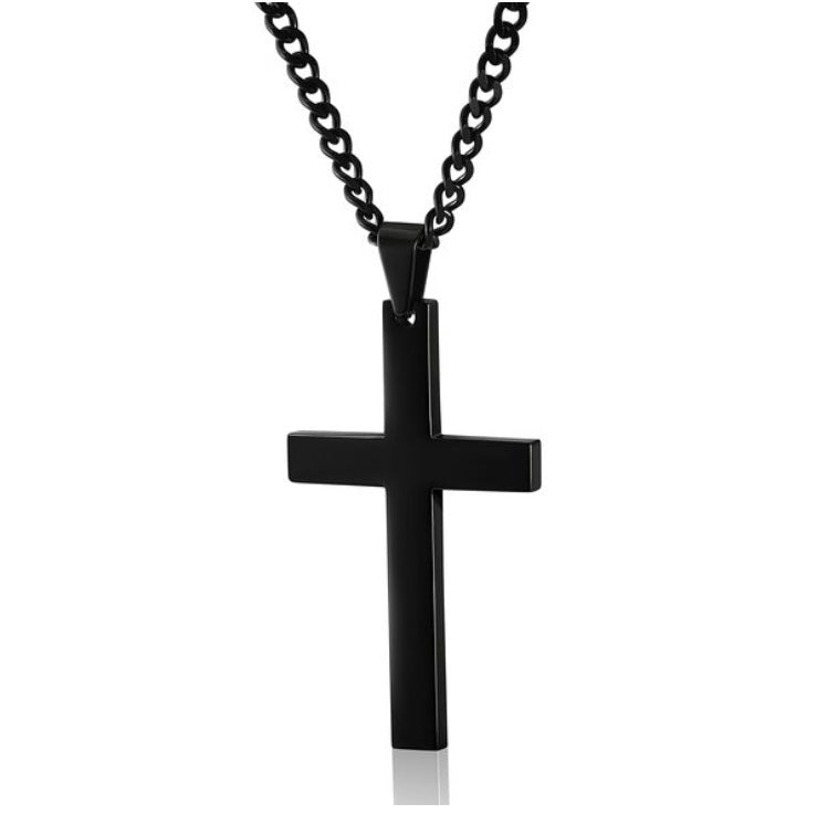 Korean Christian single smooth titanium Cross Necklace Pendant Pendant with chain stainless steel men's jewelry