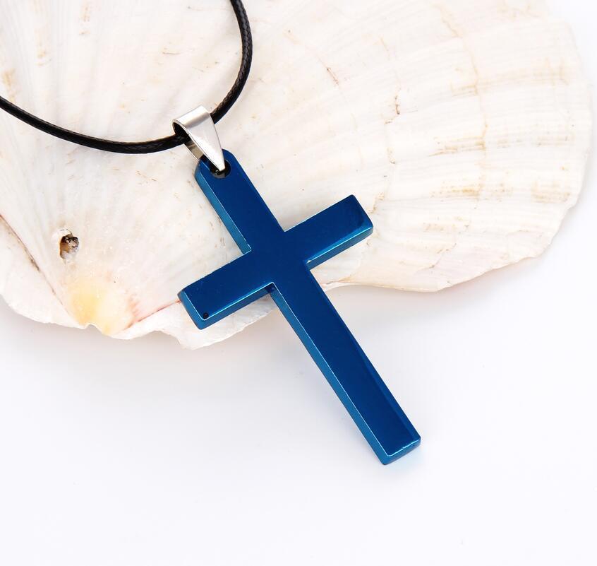 Korean Christian single smooth titanium Cross Necklace Pendant Pendant with chain stainless steel men's jewelry