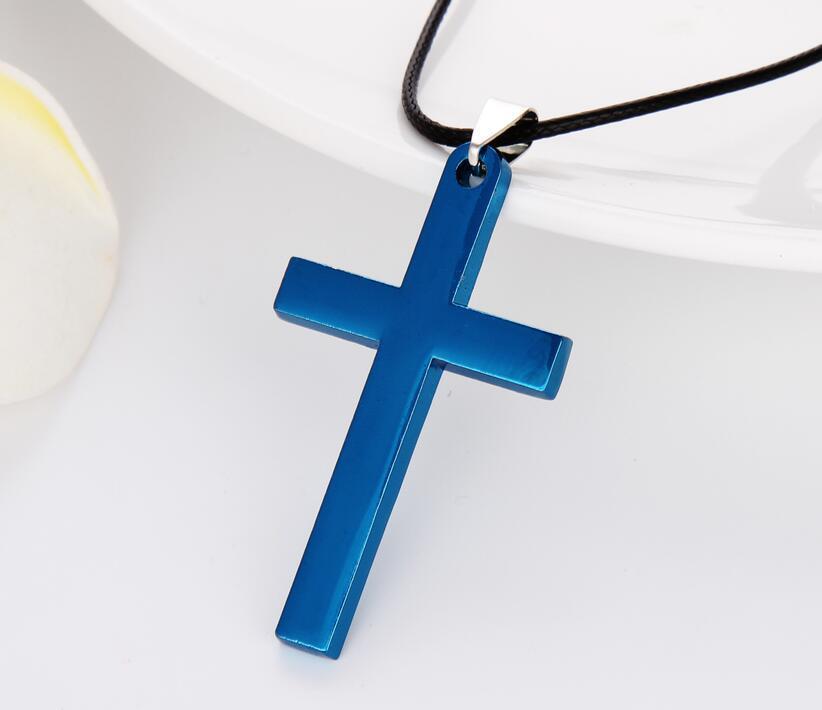 Korean Christian single smooth titanium Cross Necklace Pendant Pendant with chain stainless steel men's jewelry