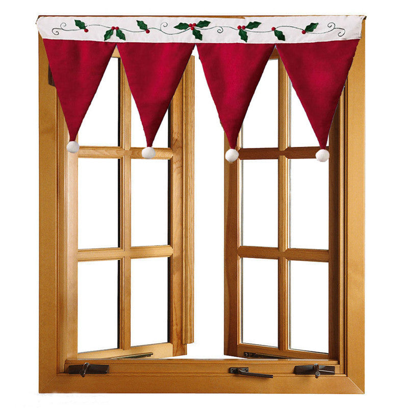 90cm Red Santa Claus Hats Window Valance Christmas Curtain D