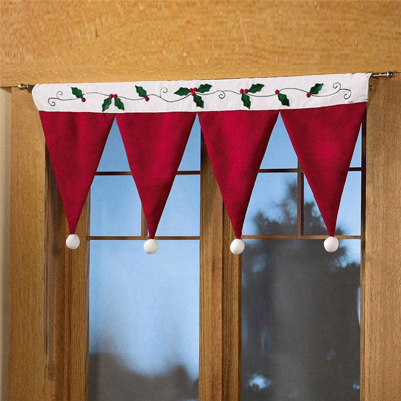 90cm Red Santa Claus Hats Window Valance Christmas Curtain D