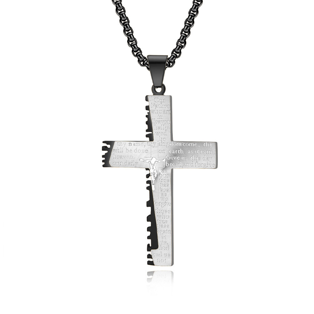 Christian Jesus Cross Necklace Double Men's