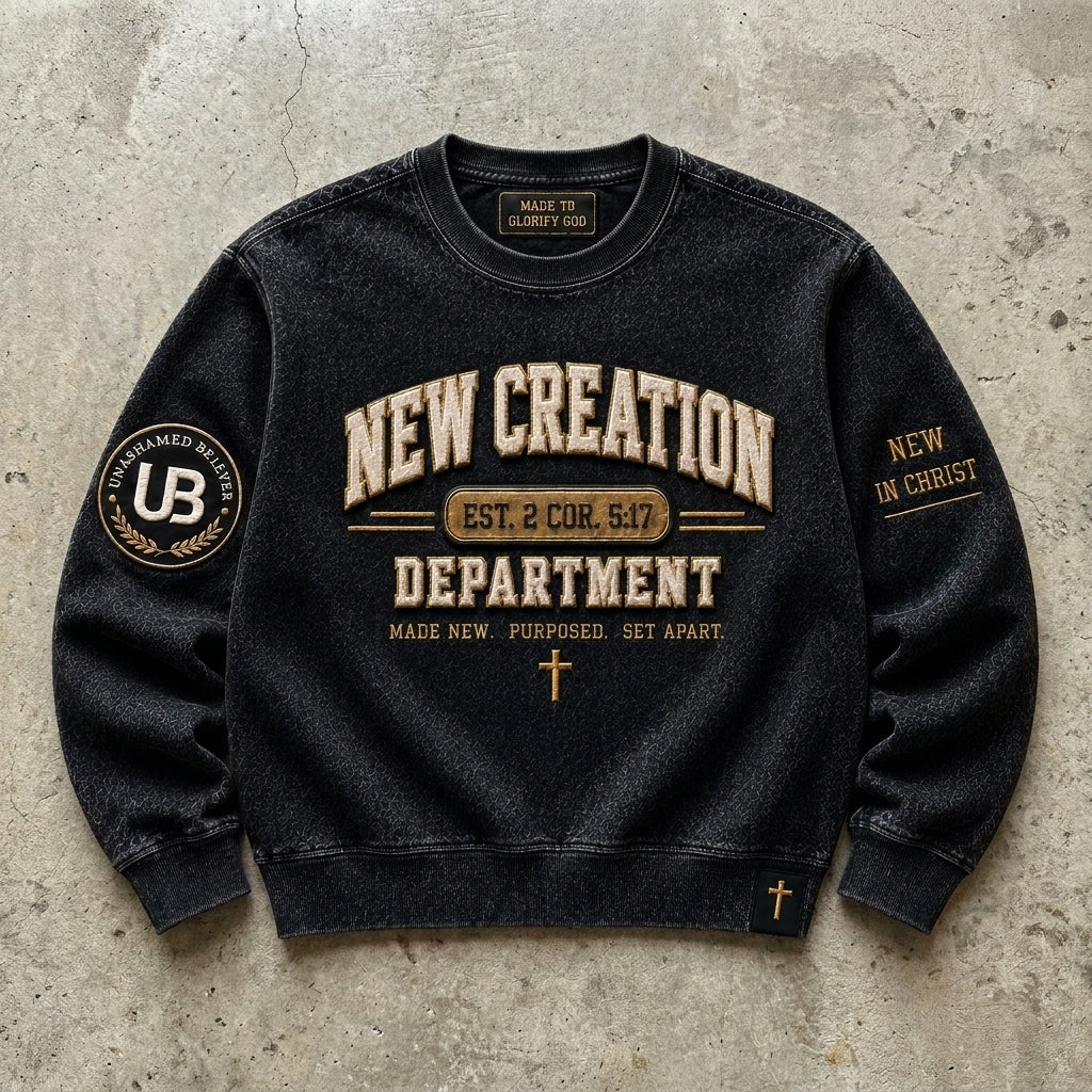 New Creation Dept. — Washed Black Embroidered Crewneck