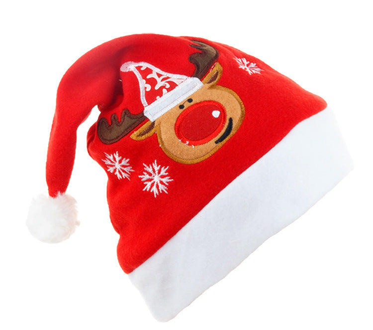 Cartoon Christmas Hat With Elk Santa Claus Embroidery Design Holiday Party Decoration Fuzzy Hat