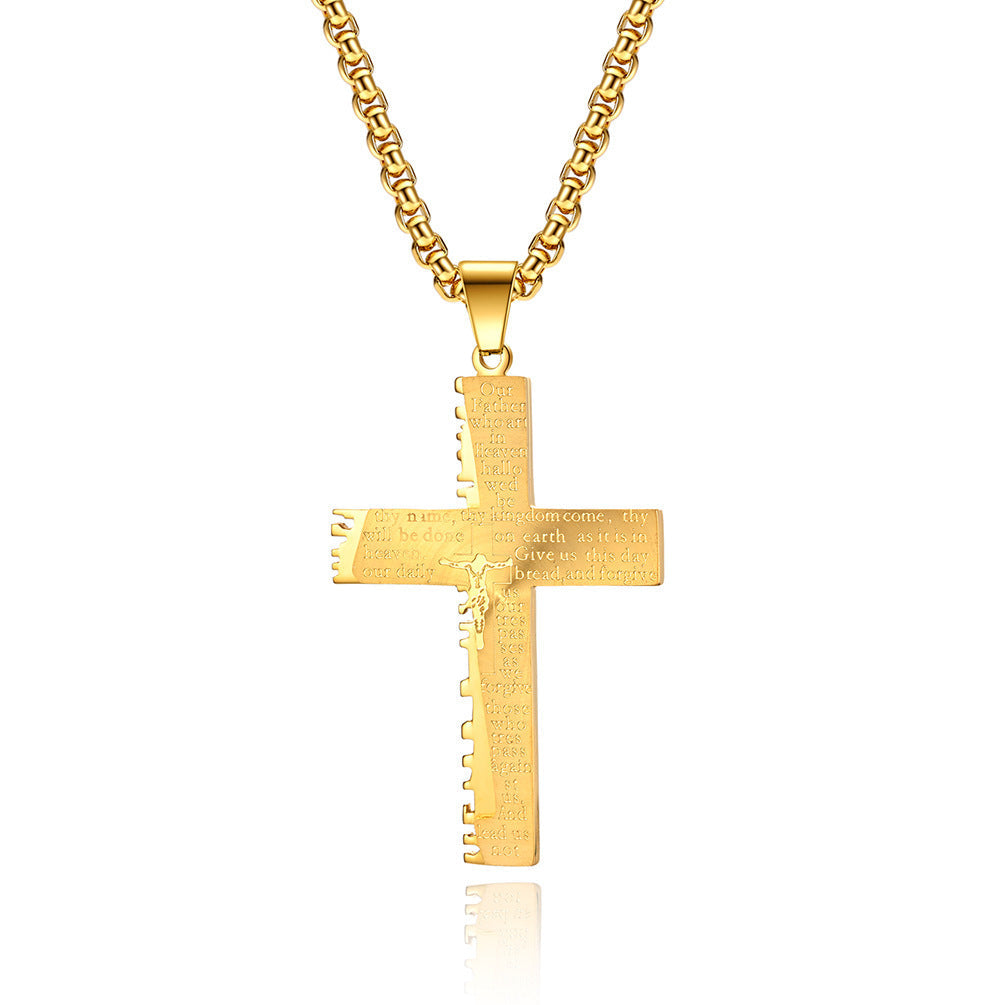 Christian Jesus Cross Necklace Double Men's