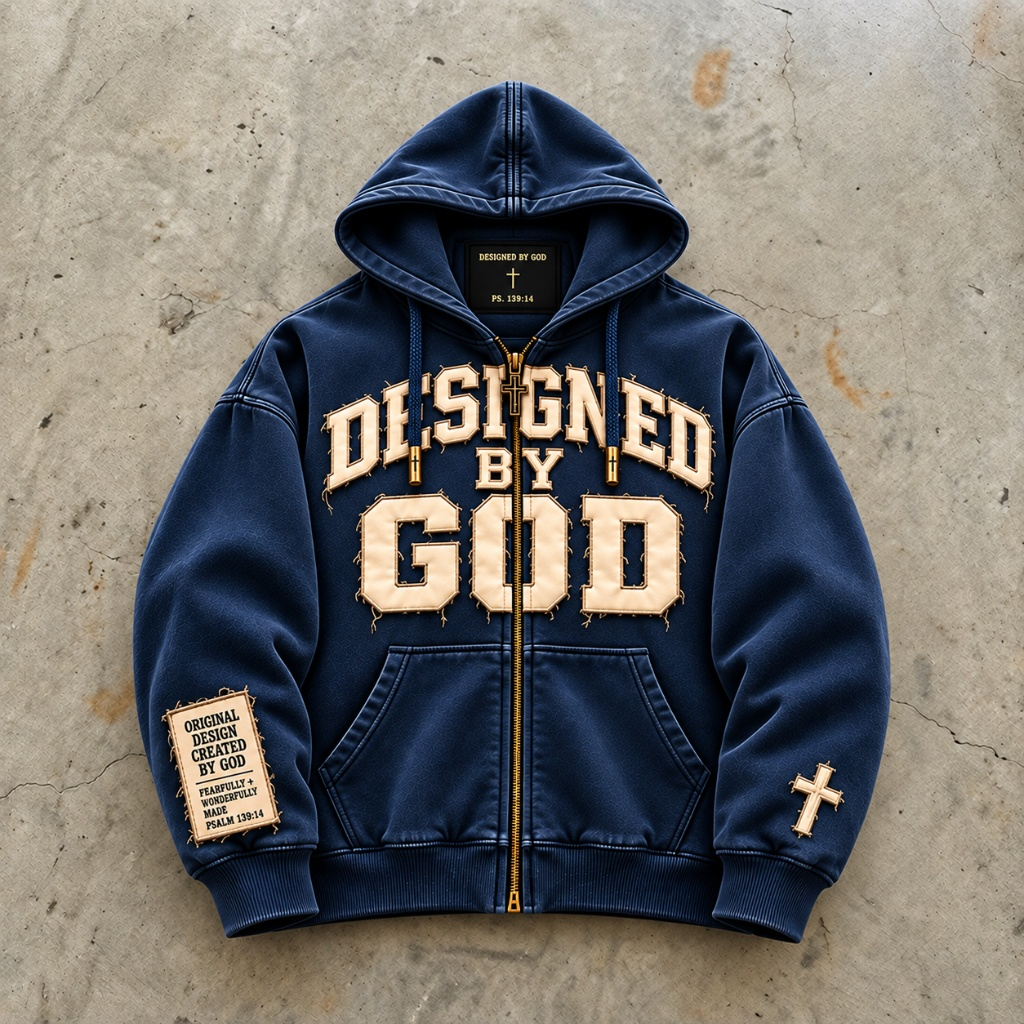 Designed By God - Navy Zip Hoodie
