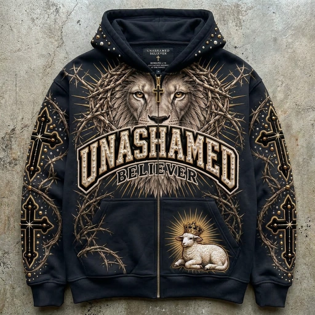 Unashamed Believer - Embellished Black Zip Hoodie